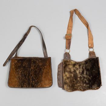 TWO LEATHER HUNTING BAGS, 19th/20th century.