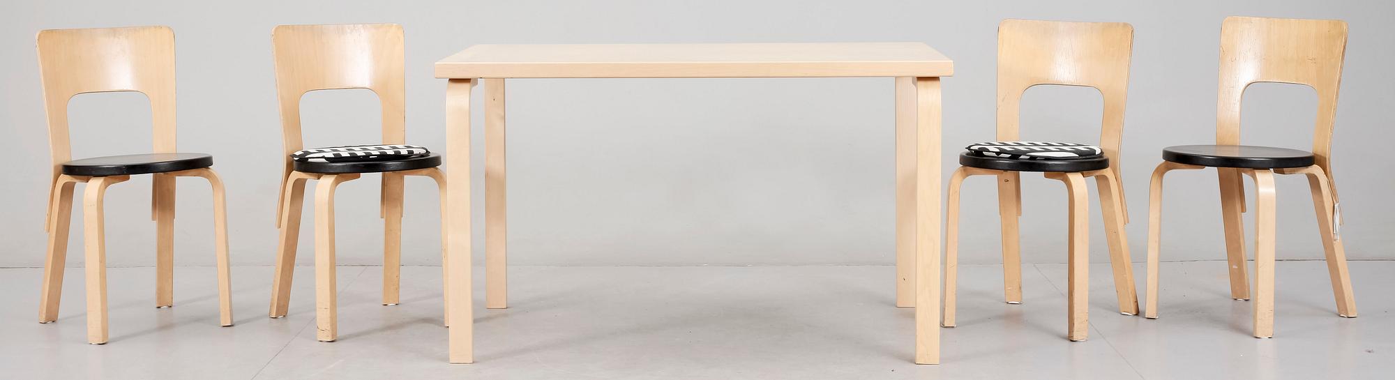BORD samt STOLAR, 5 delar, Alvar Aalto.