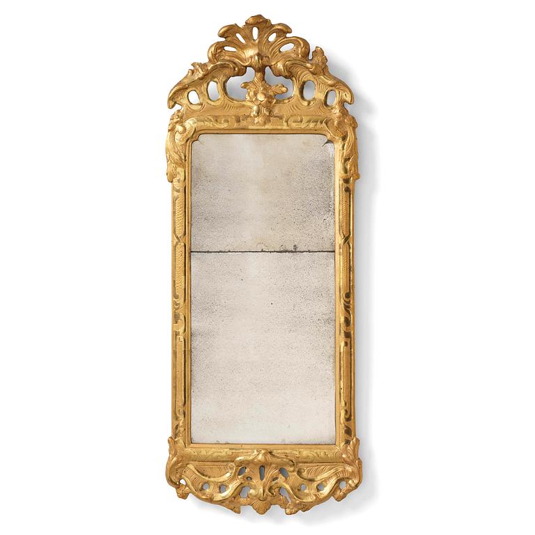 A rococo giltwood mirror by N. Meunier (master i Stockholm 1754-97).