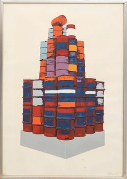 Christo Vladimirov Javacheff,  "56 Stacked Barrels" (1969).