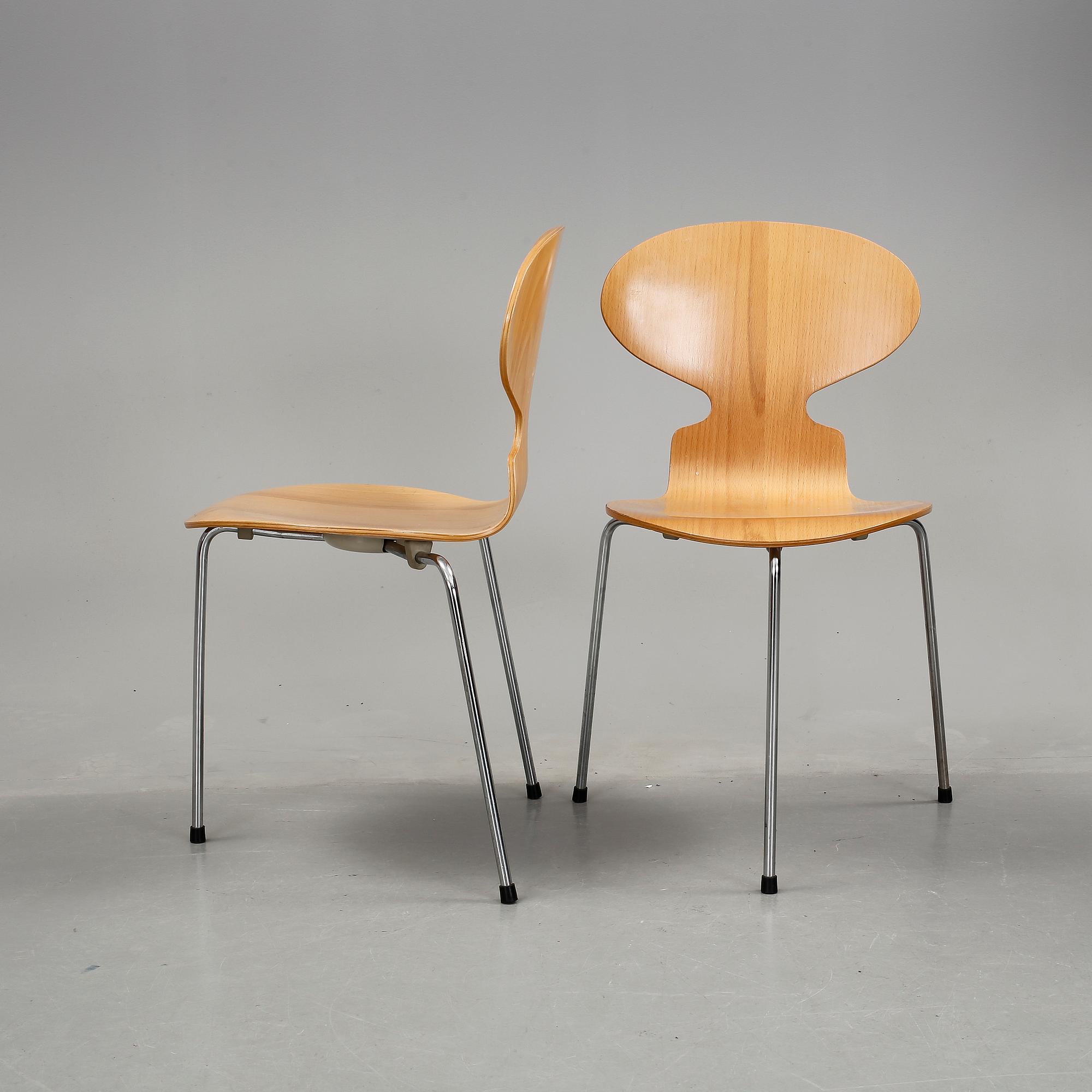STOLAR, 9 stycken, "Myran", Arne Jacobsen, Fritz Hansen, 1900-talets fjärde kvartal.