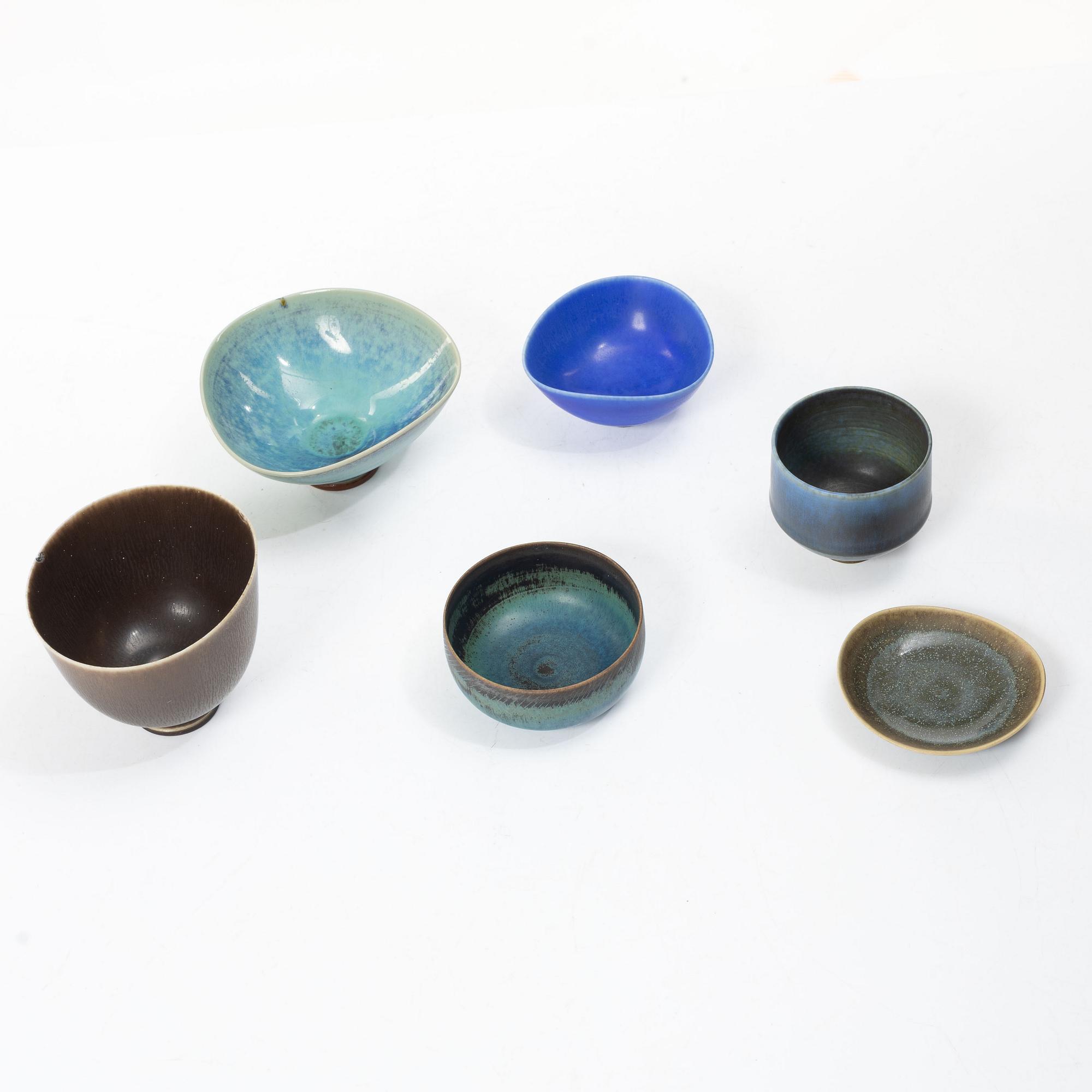 Berndt Friberg, & Stig Lindberg, a set of five stoneware bowls, Gustavsbergs Studio, 1950s–60s.