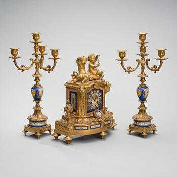 MANTLECLOCK AND CANDELABRAS, Samuel Marti, Paris second half of the 19th century, Napoleon III.