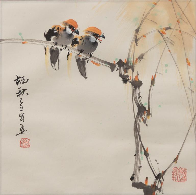 Unidentified artists, three Chinese paintings, around 2000.
