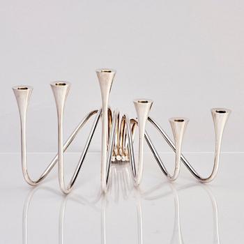 Ibi Trier Mørch, a pair of "Bølgeslag" six-branched sterling silver candelabra for A. Michelsen, Denmark 1951.