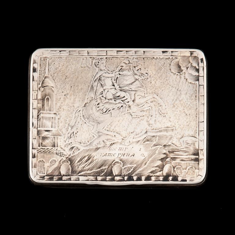 SNUSDOSA, silver med niello, Ryssland, Dimitri Kolesnikov Moskva 1822.