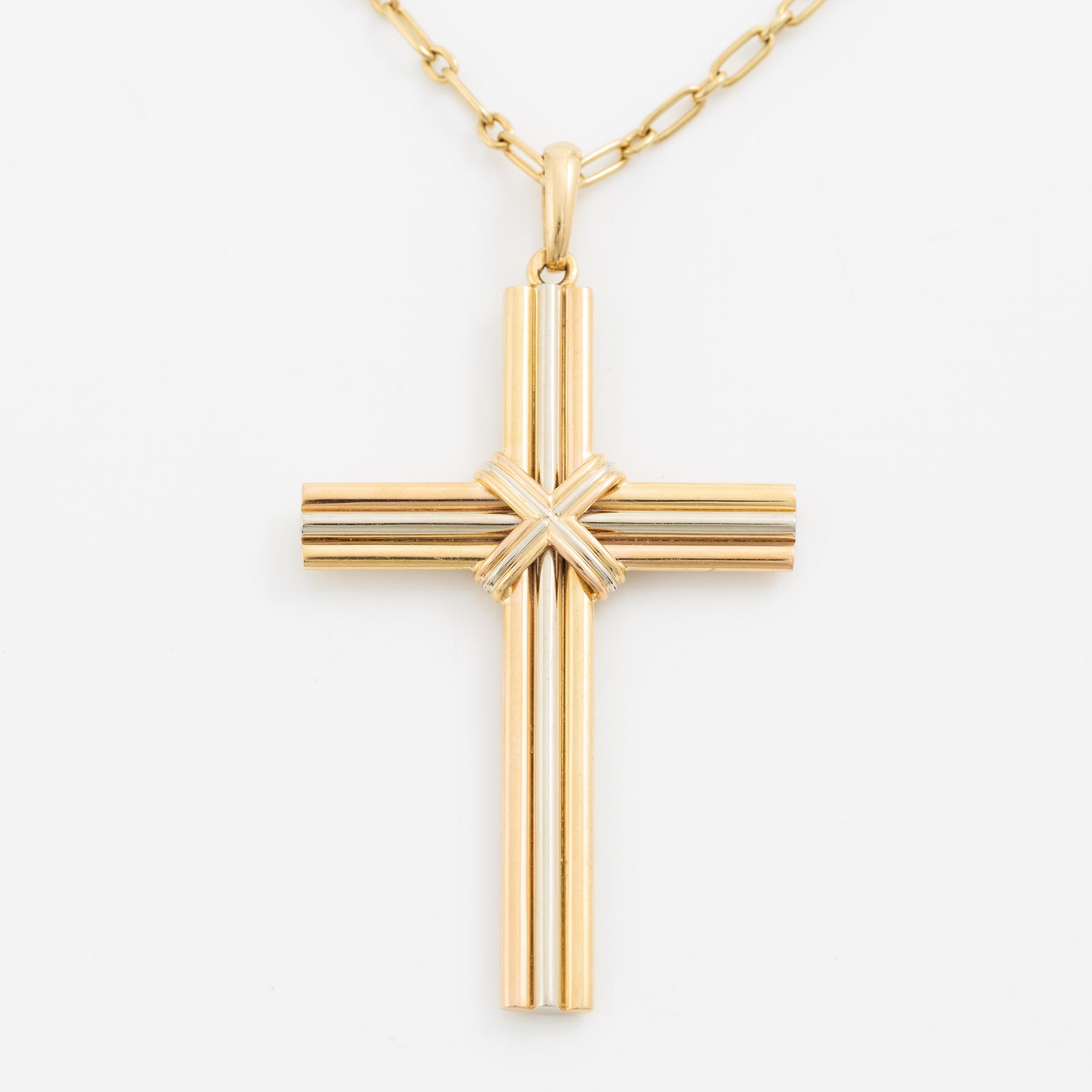 Cartier, A Cartier necklace 18K multi-coloured gold "Trinity" cross.