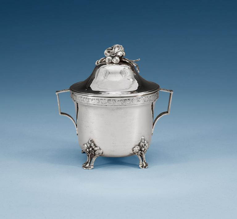 A SWEDISH SILVER SUGAR BOWL AND COVER, Makers mark of Johan Engholm, Stockholm 1779.