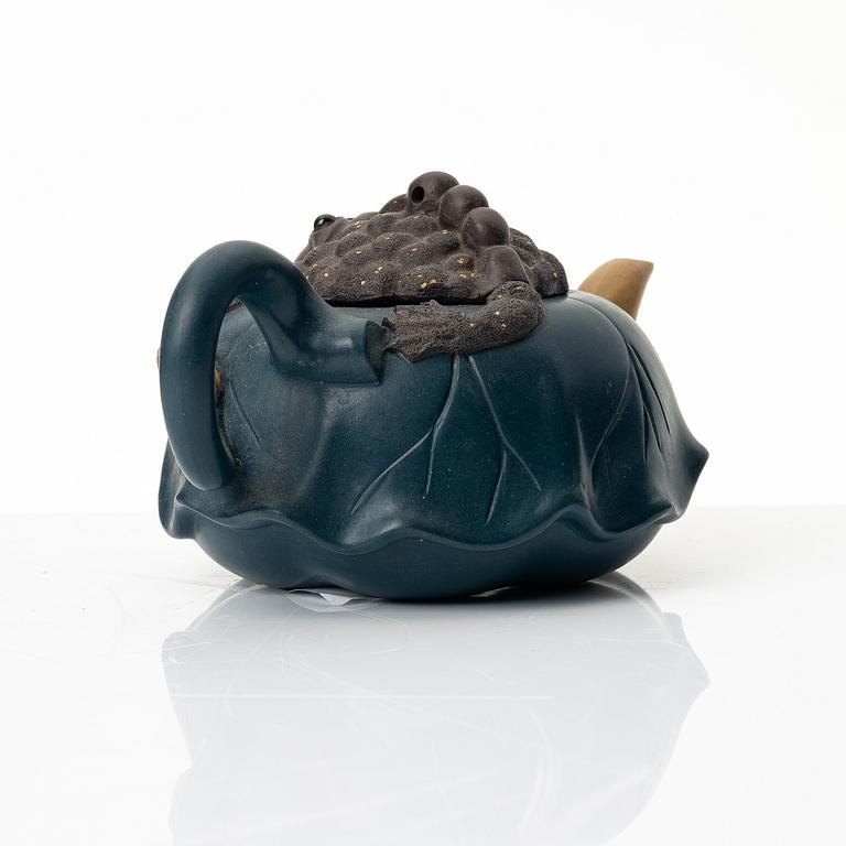 A poychrome yixing 'three legged toad' / 'Jin Chan' teapot, China, 1990s.