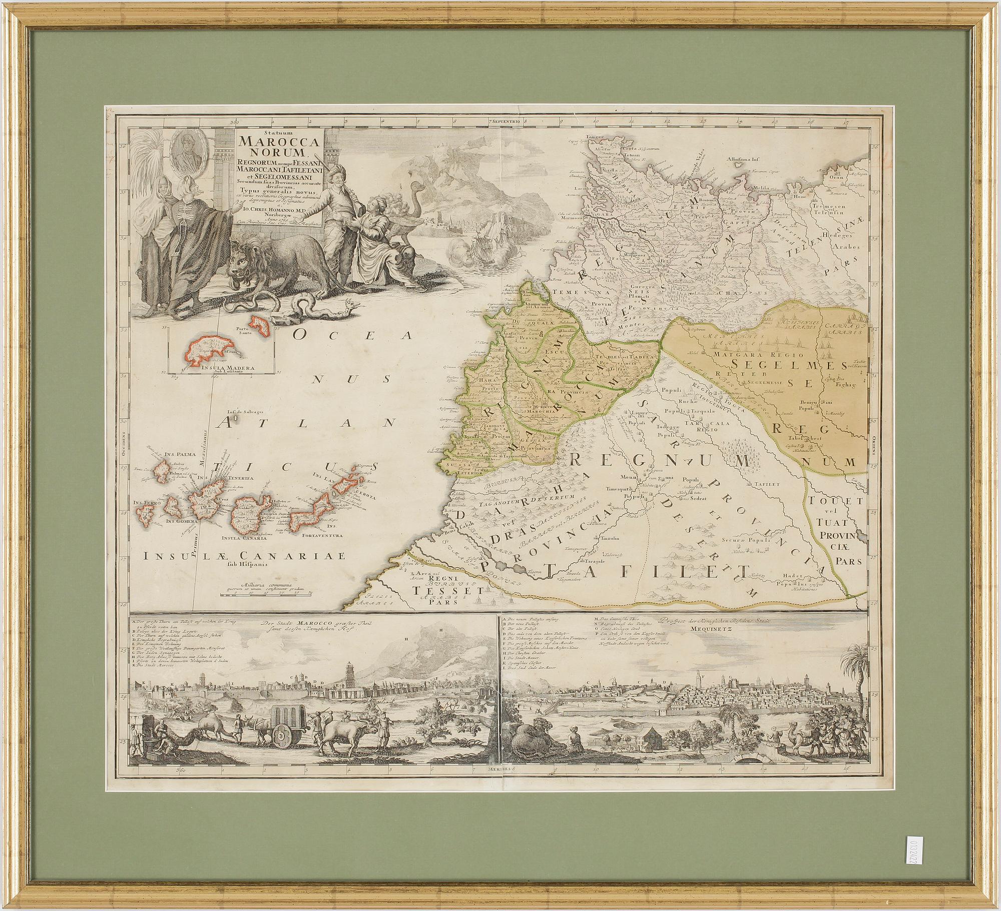 KARTA, "Statuum Marocca Norum", Johann Christoph Homann, först utgiven 1728.