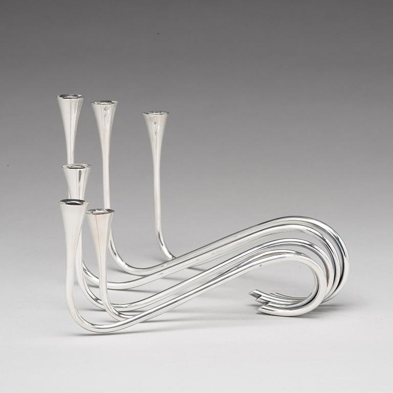 Ibi Trier Mørch, kandelaber "Bølgeslag", för Firma A. Michelsen, Danmark 1951, sterling.