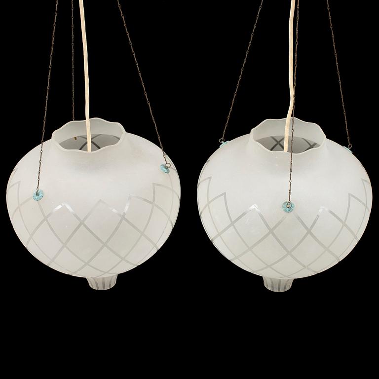A pair of ceiling lights, probably 1940s.
