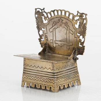 A Pan-Slavic parcel-gilt silver salt chair, maker's mark of Sergei Ivanovitch Agafonov, Moscow 1883.