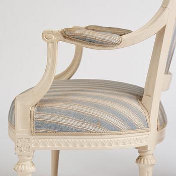 A pair of Gustavian armchairs, second part of the 18th century.