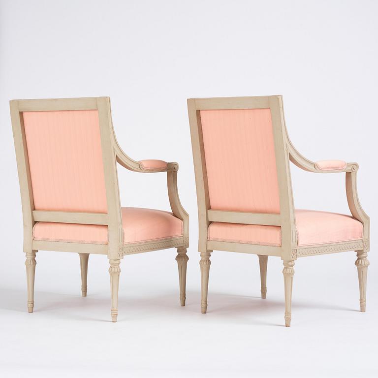 A pair of carved Gustavian armchairs, late 18th century,