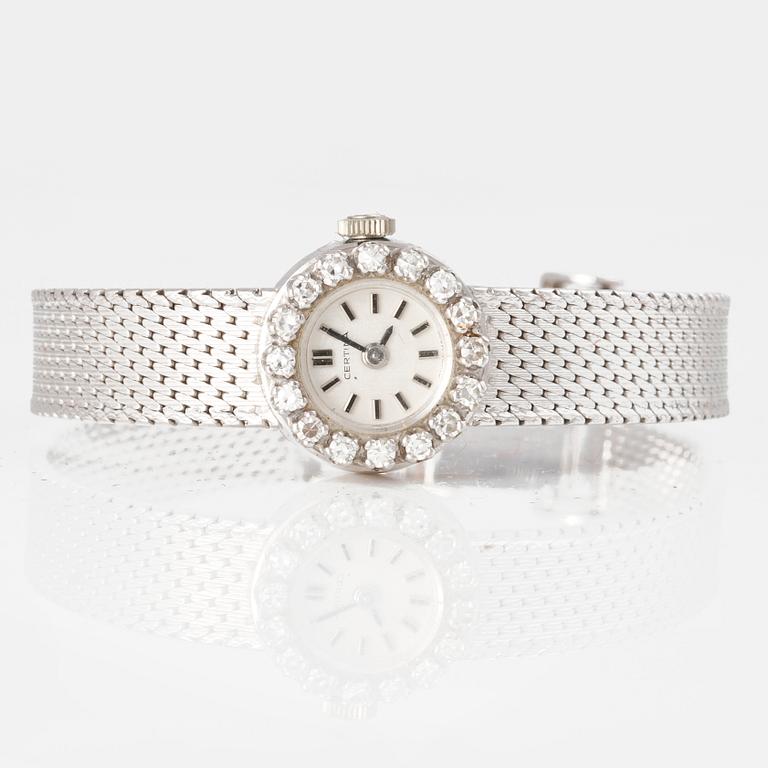 ARMBANDSUR, 18k vitguld, 16 briljantslipade diamanter, Certina, Schweiz, omkring 1900-talets mitt. Total vikt 26 g.