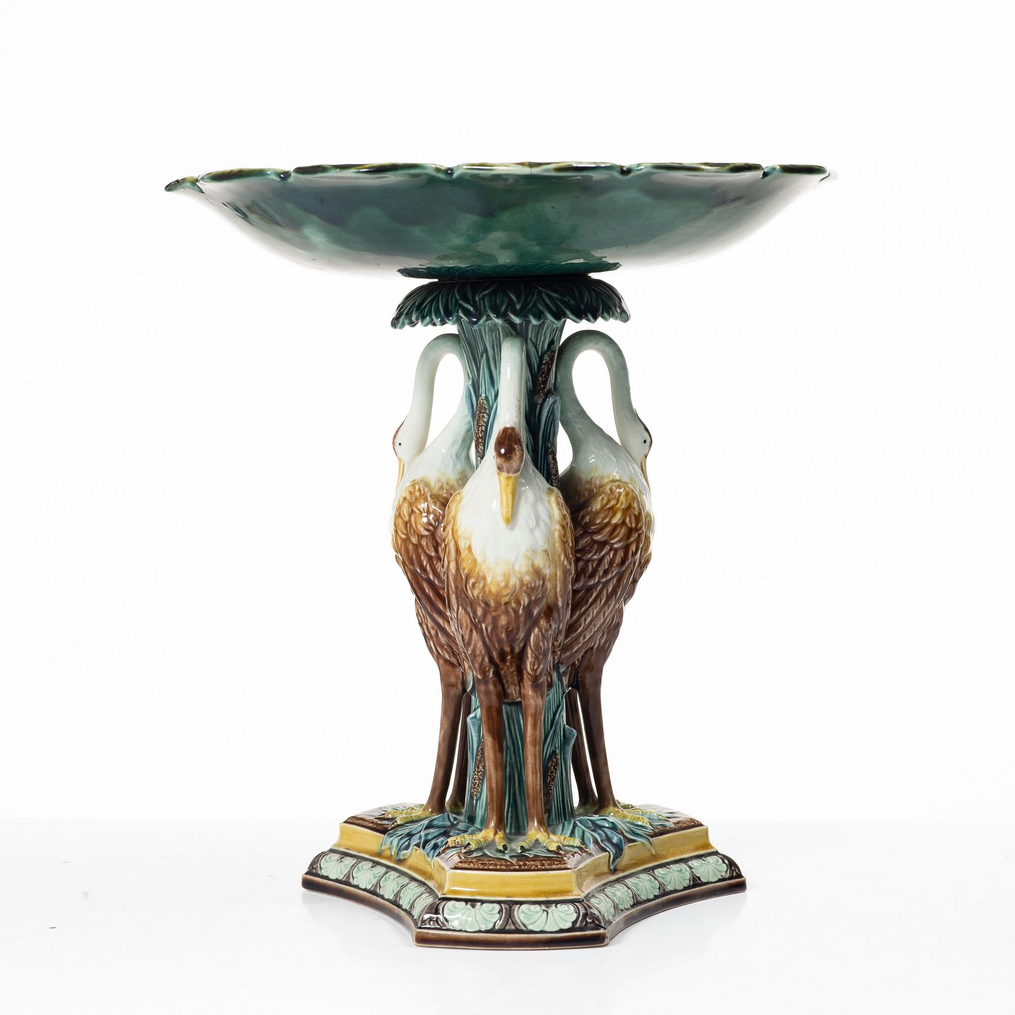 A  Swedish cream ware/maijolica center piece, Gustavsberg, 1884.