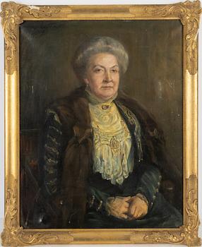 Hildegard Thorell, porträtt föreställande Edla Nobel (1848-1921), olja på duk, signerat och daterat 1909.