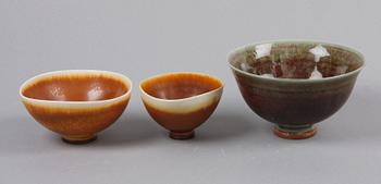 SKÅLAR, 3 st, stengods, Berndt Friberg, Gustavsberg.