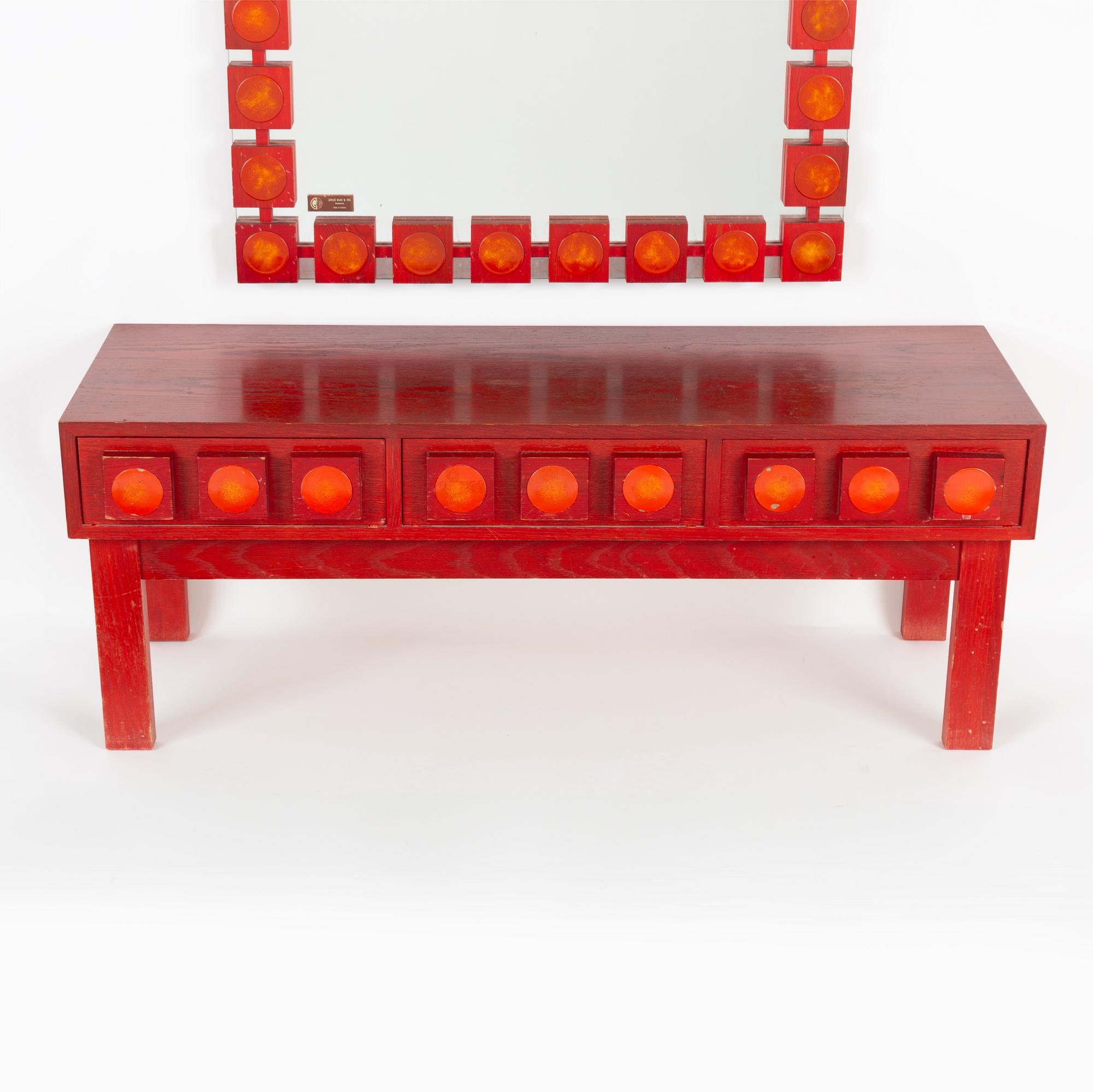 Ewa Wrangel and Lars-Göran Nilsson, hall furniture and mirror, Glas & Trä, Hovmantorp, second half of the 20th century.