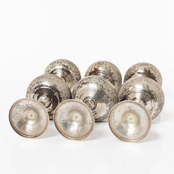 Cocktailglas, 6 st, samt bricka, silver, Iran, 1900-tal.