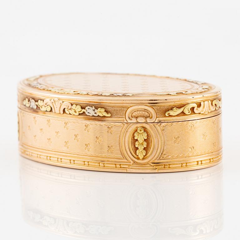 A Swedish probably 18th century gold-box en trois couleurs 18K, mark of Friedrich Fyrwald, (active 1786-1813) Stockholm.