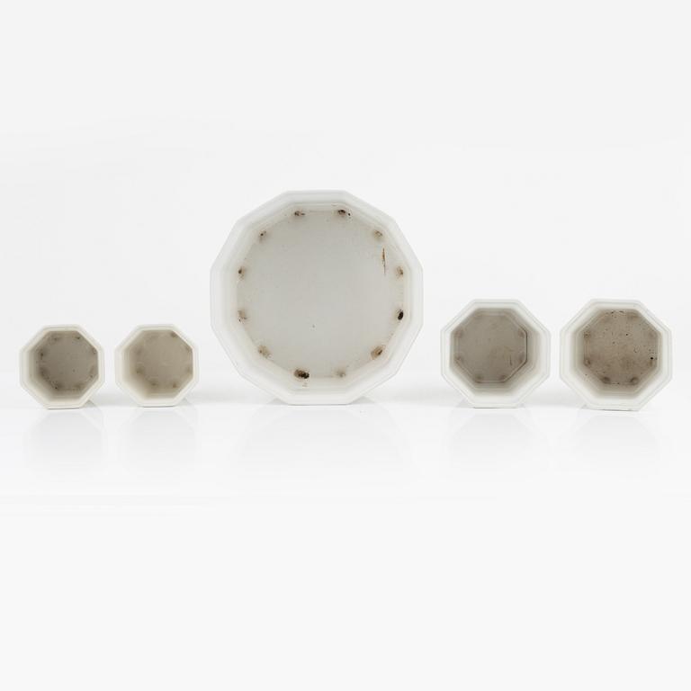 Prins Eugen, five 'Waldemarsudde' porcelain plant pots, Gustavsberg.