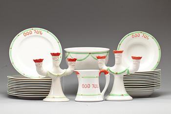 JULSERVIS, ca 30 delar, flintgods,  "God Jul", "old Gustavsberg", Rörstrand 1900-talets slut.