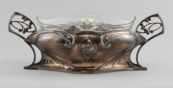 JARDINIERE, britanniametall och glas, jugend, WMF, Tyskland, 1900-talets början.
