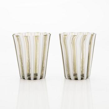 Gio Ponti, a glass bottle '4500' signed Venini, Murano and three drinking glasses, Italy.