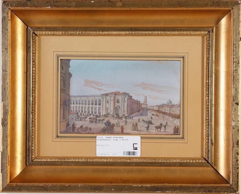 OKÄND KONSTNÄR, blandteknik. Sign. C Wolff. 1800-tal.
