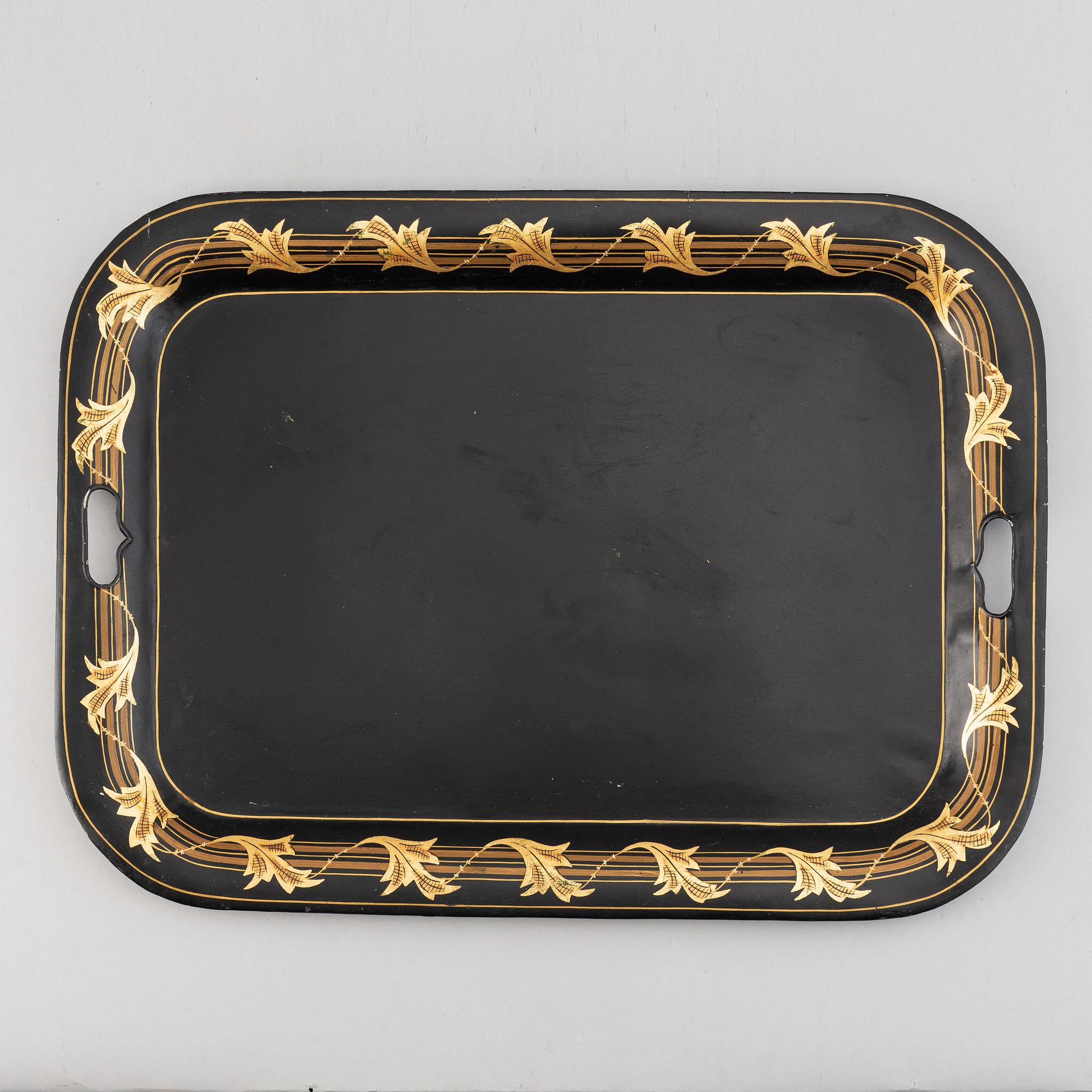 Two painted flower pots and 3 trays, 19th/20th Century.