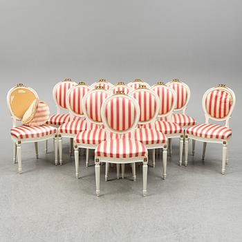 A set of 12 Swedish chairs, gustavian style, for NK (Nordiska Kompaniet), mid 20th century.
