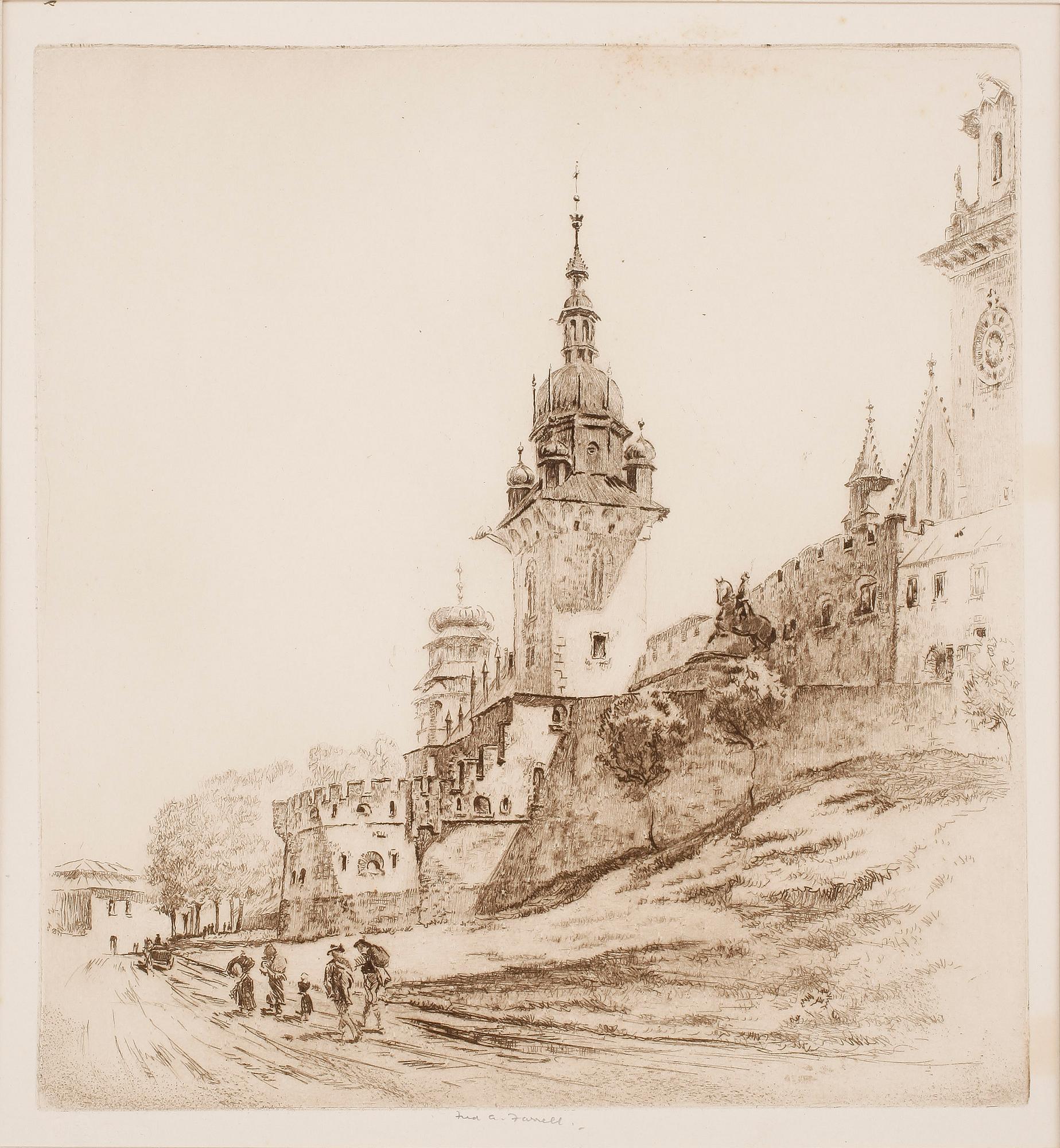 FREDERICK ARTHUR FARRELL, etsningar 8 st, i mapp "Poland and danzig", omkring 1925.