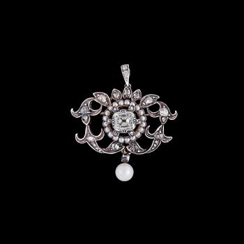 1288. An antique cut diamond brooch, app. 0.90 cts.