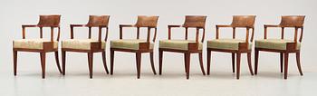 Six Swedish Empire 19th century armchairs.