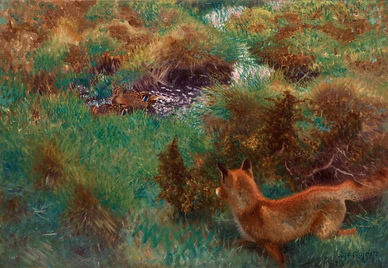 Bruno Liljefors, Fox stalking wild ducks.