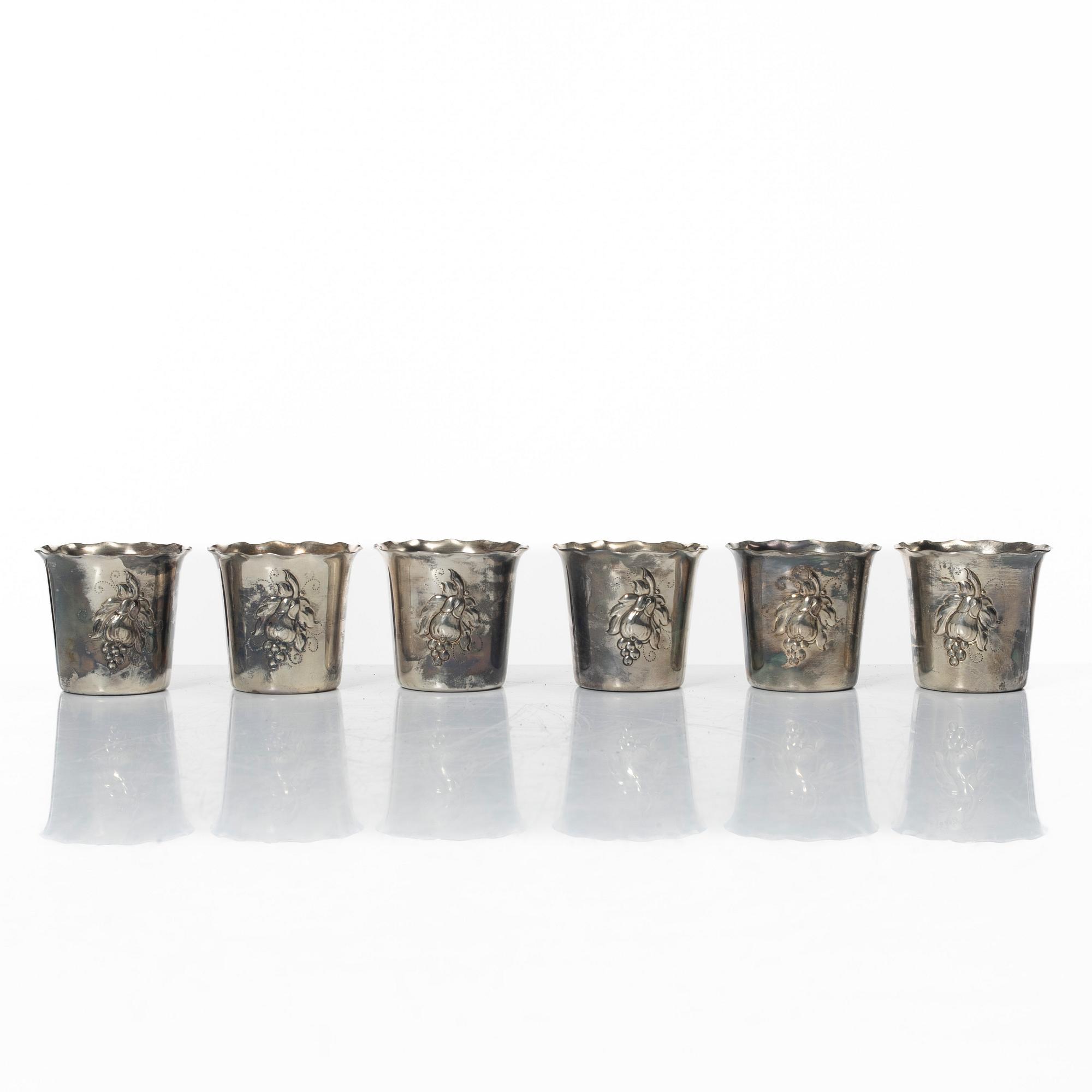 Six silver cups, GAB, Stockholm, 1953-55.