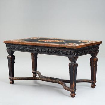 A pietre dure top, Italy, circa 1900, probably Rome or Naples. The stand in Louis XIV-style.
