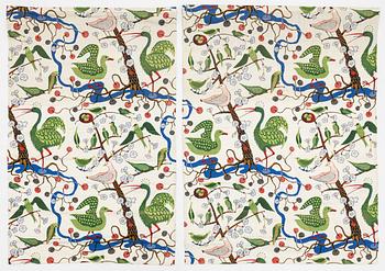 Josef Frank, lift curtains, a pair, "Green Birds", Svenskt Tenn.