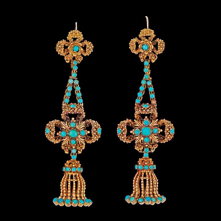 A pair of 19th century turqoise earrings.