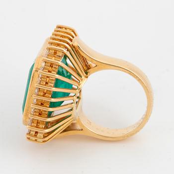 Large emerald-cut emerald and brilliant-cut diamond cocktail ring.
