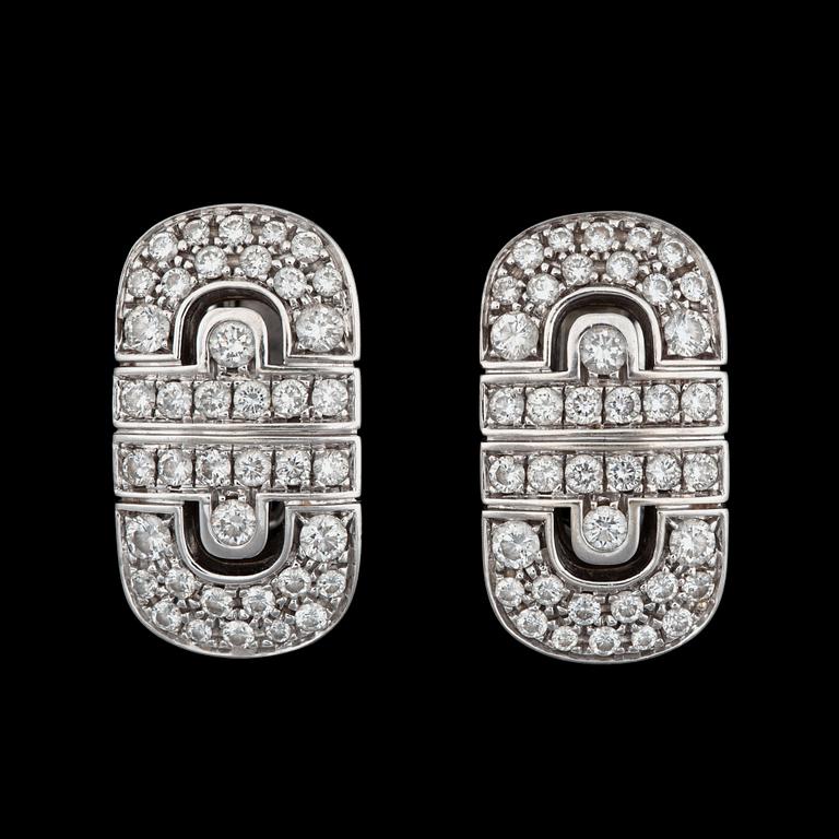 A pair of Bulgari diamond, total carat weight circa 1.20 cts, earrings.