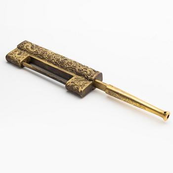 A Chinese gilt five-clawed 'dragon' lock, Qing dynasty, Qianlong (1736-95).