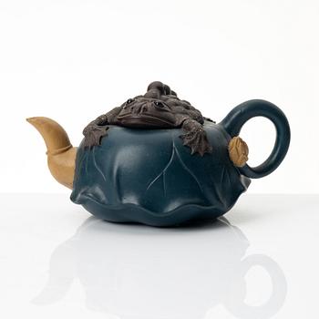 A poychrome yixing 'three legged toad' / 'Jin Chan' teapot, China, 1990s.