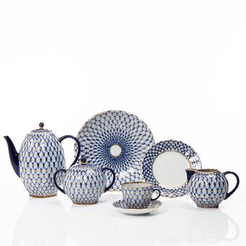 a 28-piece porcelain 'Cobalt net' coffee service, Lomonosov, Soviet Union.