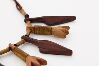 Vivianna Torun Bülow-Hübe, a leather, wood and copper necklace, executed in her workshop ca 1948,