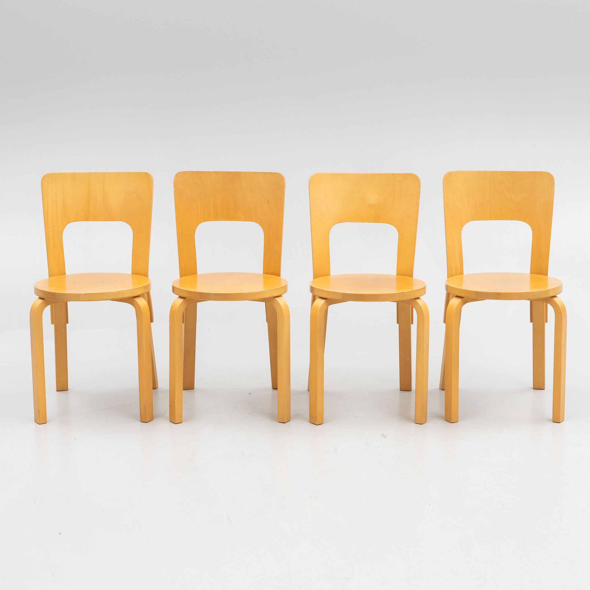 Alvar Aalto, furniture group, table model 81 B, 4 chairs and two stools, Artek, Finland, second half of the 20th century.