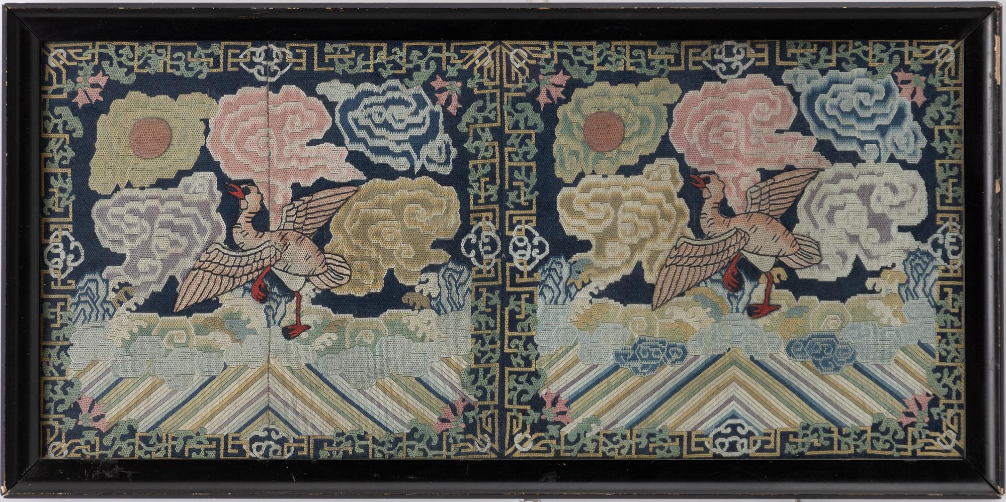 A pair of Chinese rank badges 'Buzi', late Qing dynasty.