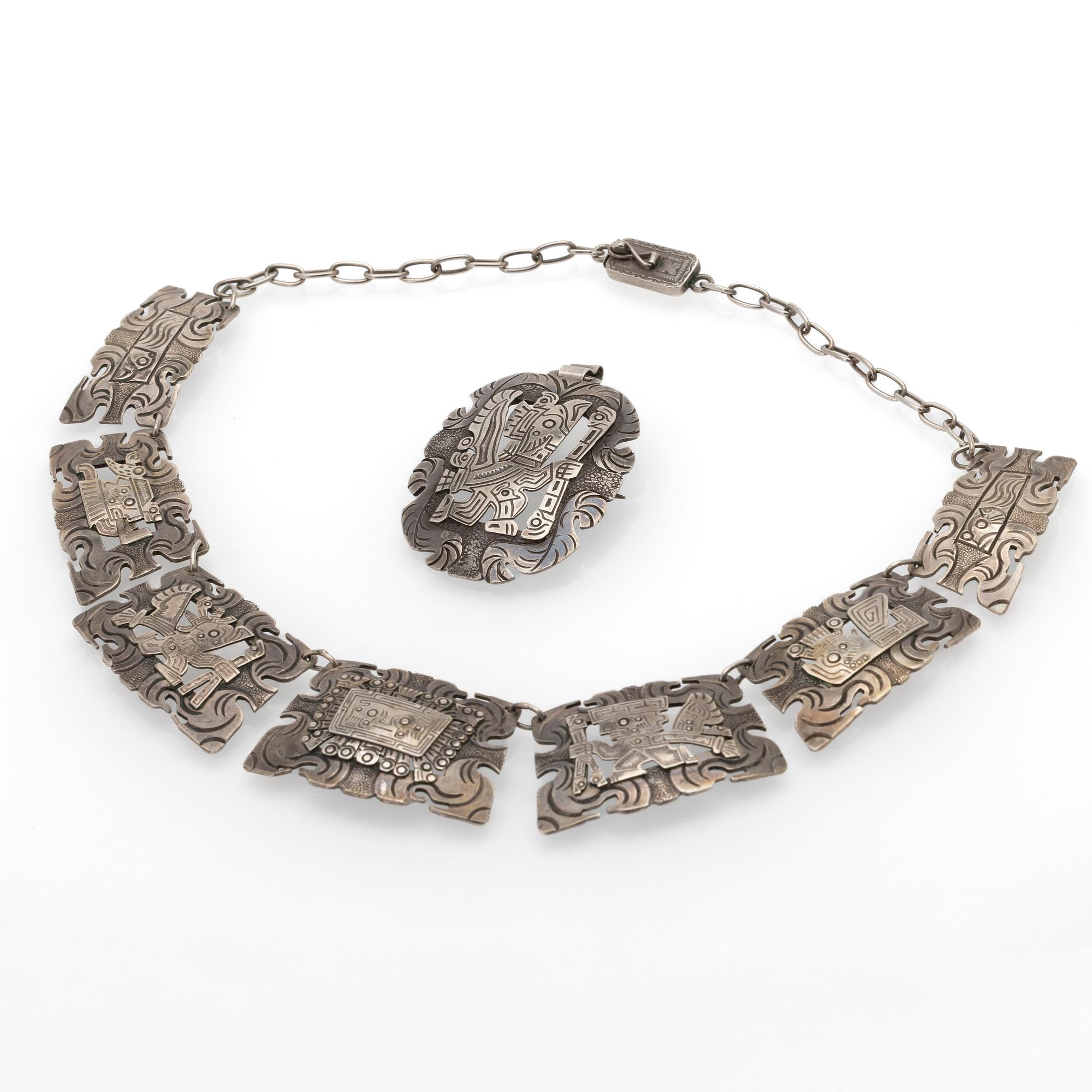 Silver necklace and brooch, South America, 1950s/60s.